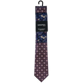 Skopes Red-Purple Geo Silk Tie and Pocket Square