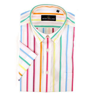 Peter England Bright Coloured Stripe Short Sleeve Cotton Shirt