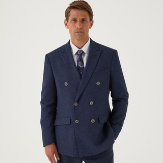 SKOPES JUDE SUIT TAILORED DB JACKET NAVY BLUE TWEED HERRINGBONE