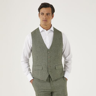 SKOPES JUDE SUIT WAISTCOAT SAGE GREEN TWEED HERRINGBONE