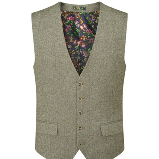 SKOPES JUDE SUIT WAISTCOAT SAGE GREEN TWEED HERRINGBONE