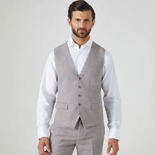 SKOPES JUDE SUIT WAISTCOAT STONE TWEED HERRINGBONE