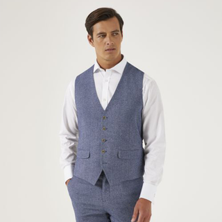 SKOPES JUDE SUIT WAISTCOAT BLUE TWEED HERRINGBONE