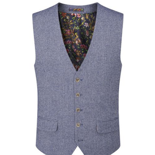 SKOPES JUDE SUIT WAISTCOAT BLUE TWEED HERRINGBONE