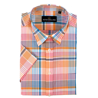 Peter England Bright Check Short Sleeve Cotton Shirt