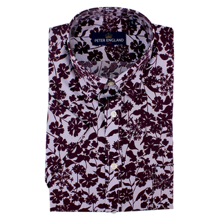 Peter England Mulberry Floral Print Short Sleeve Cotton Shirt