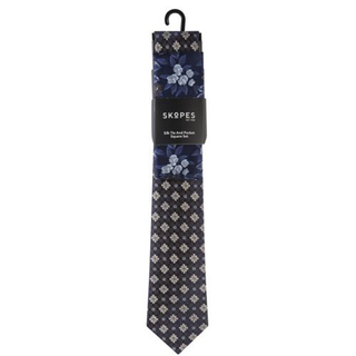 Skopes Blue Rust/Geo Silk Tie and Pocket Square